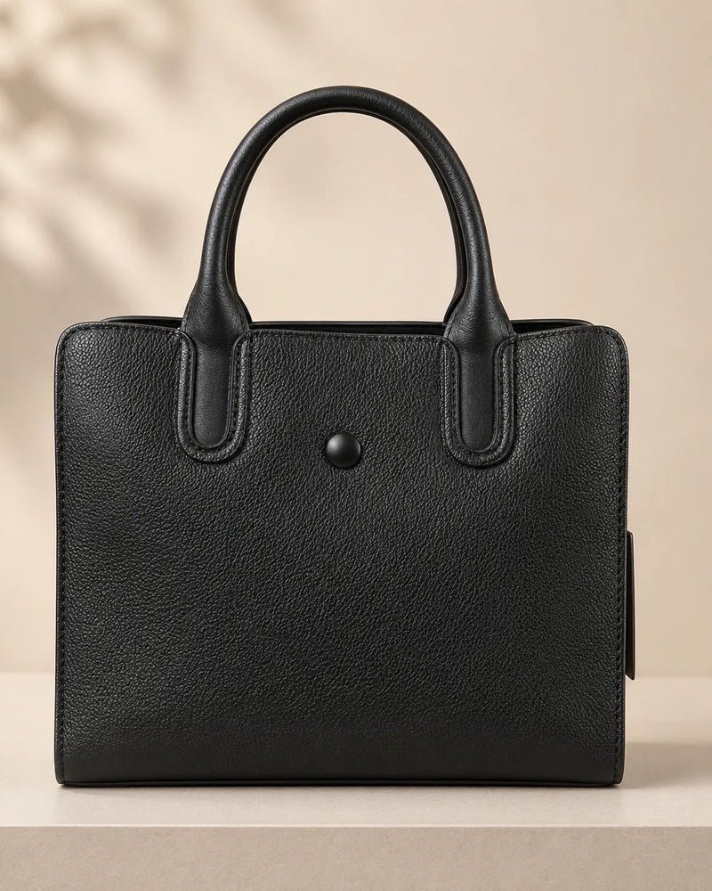 Medium Black Pebbled Leather Top-Handle Tote Bag | Structured Handbag