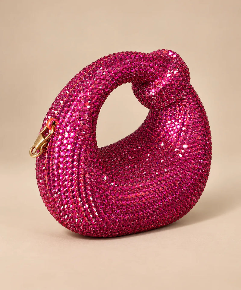 Fuchsia Crystal Embellished Crescent Mini Handbag | Sufaab
