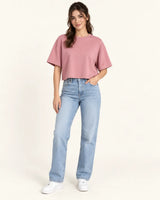 Women's Dusty Pink Oversized Cropped Crewneck T-Shirt