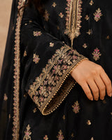 Black Embroidered Short Shirt 3-Piece Stitched Suit with Wide-Leg Pants & Dupatta