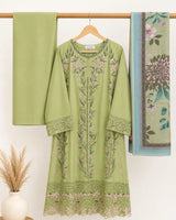 Light Pistachio Green Floral Embroidered 3-Piece Stitched Lawn Suit with Bamber Dupatta