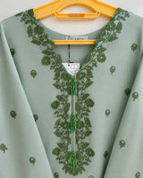 Mint Embroidered 3-Piece Stitched Suit with Shalwar & Organza Dupatta