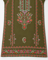 Olive Green Embroidered Short Lawn Kurti 2-Piece Stitched Suit with Off-White Embroidered Shalwar