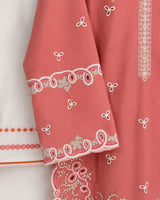 Salmon Pink Short Embroidered Lawn 3-Piece Stitched Suit with Cutwork Hem & Off-White Embroidered Trouser