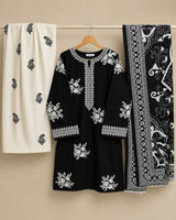 Black & White Embroidered Lawn 3-Piece Shalwar Kameez Suit with Bamber Dupatta