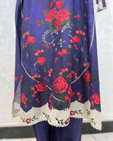 Deep Purple Floral Lawn Kaftan 3 Piece Suit | Embroidered Neckline & Geometric Borders