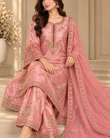 Dusty Rose Pink Embroidered China Patti 3-Piece Pakistani Suit with Dupatta | Sufaab