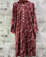 Maroon Printed Lawn 3 Piece Suit | Buttoned Neckline & Matching Dupatta