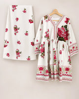 Off-White Floral Printed 2-Piece Lawn Frok Suit | Stitched Summer Collection