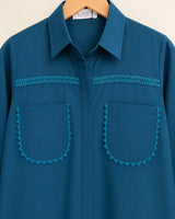 Zinc Blue Cotton 2-Piece Co-Ord Set with Loop Lace Trims & Straight Trousers