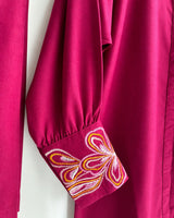 Shocking Pink Cotton 2-Piece Co-Ord Set with Embroidered Shoulder & Cuffs