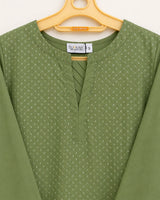 Olive Green Minimal Embroidered 3-Piece Stitched Suit with Floral Printed Dupatta