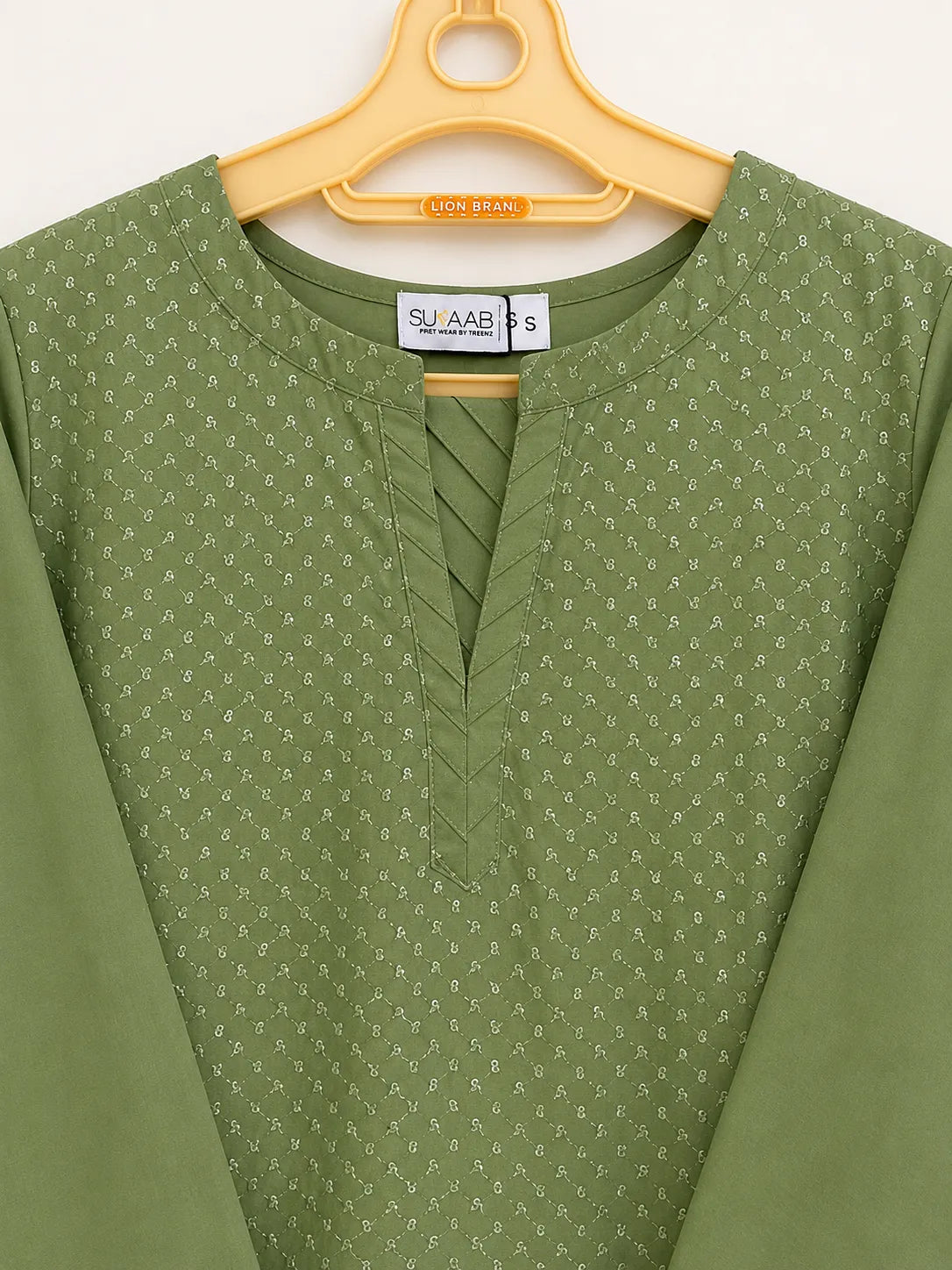 Olive Green Minimal Embroidered 3-Piece Stitched Suit with Floral Printed Dupatta