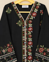 Black & Red Embroidered Short Kurti 3-Piece Stitched Suit with Shalwar