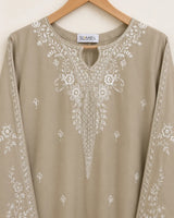 Beige Grey Embroidered 3-Piece Stitched Suit with Printed Bamber Dupatta