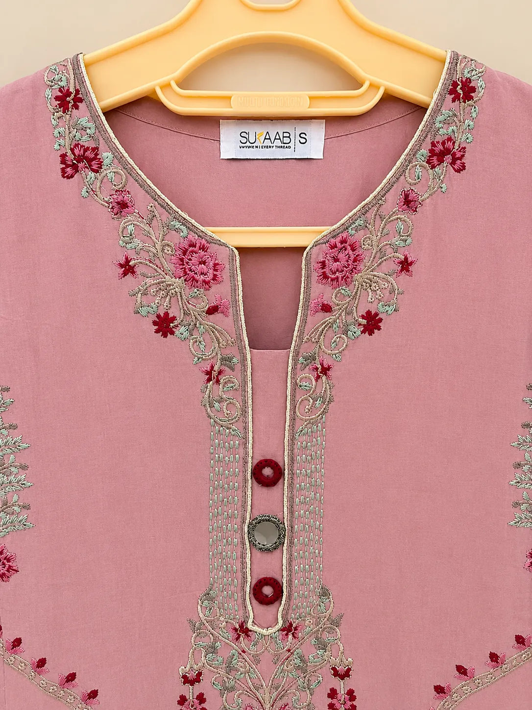 Dusty Rose Pink Embroidered Lawn 2-Piece Stitched Suit with Printed Trouser