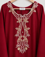 Crimson Red Embroidered Lawn 3-Piece Stitched Suit with Doriya Dupatta
