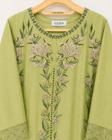 Light Pistachio Green Floral Embroidered 3-Piece Stitched Lawn Suit with Bamber Dupatta