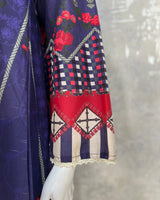 Deep Purple Floral Lawn Kaftan 3 Piece Suit | Embroidered Neckline & Geometric Borders