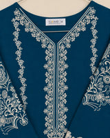 Teal Blue Embroidered Lawn 3-Piece Stitched Suit with Bamber Chiffon Dupatta & Plain Trousers