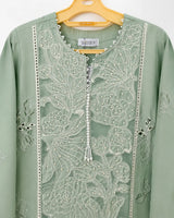 Aqua Blue Embroidered 3-Piece Stitched Suit with Organza Patch Sleeves