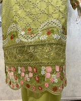 Lime Green Embroidered Chikankari 3-Piece Stitched Suit with Chiffon Dupatta