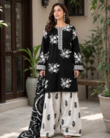 Black & White Embroidered Lawn 3-Piece Shalwar Kameez Suit with Bamber Dupatta
