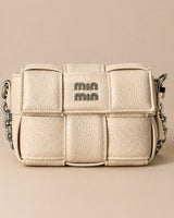 Min Min Off-White Woven Padded Flap Bag | Silver Chain Shoulder Purse with Star Charm