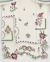 Off-White Floral Multi-Color Embroidered Lawn 3-Piece Stitched Long Suit with Imported Bamber Dupatta