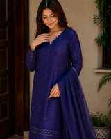 Midnight Blue / Royal Blue Embroidered Moonlight Lawn 3-Piece Stitched Suit