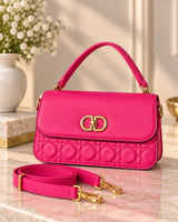 Shocking Pink Cannage Quilted Top Handle Bag | Gold Hardware Crossbody Purse