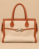 Skin Beige & Tan Brown Two-Tone Large Structured Tote Bag | Shoulder Work Purse