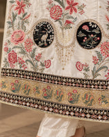 Ivory White & Black Silk Embroidered Pakistani 3-Piece Suit with Dupatta | Sufaab