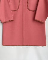 Salmon Pink Cotton 2-Piece Co-Ord Set with Contrast Stitching Details & Straight Trousers