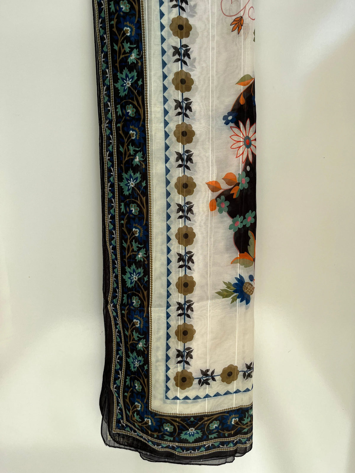 Black & White Embroidered Short Shirt 3-Piece Stitched Suit with Bamber Dupatta