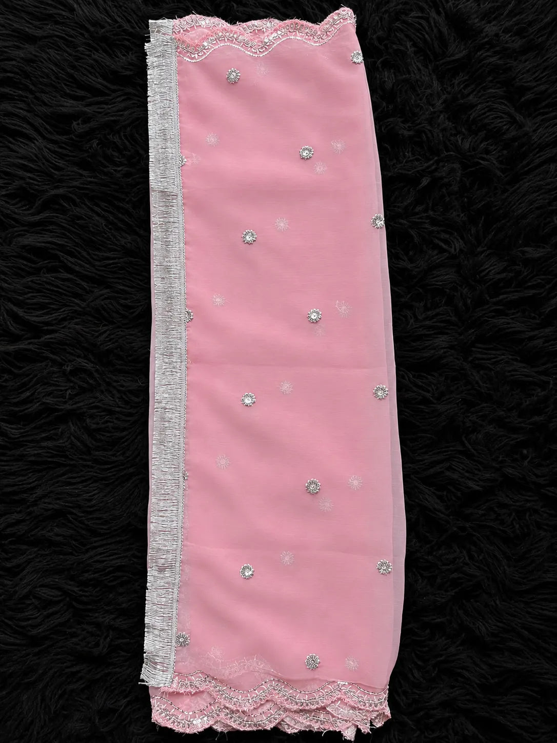 Blush Pink Embroidered 3-Piece Pakistani Suit with Floral Tassels