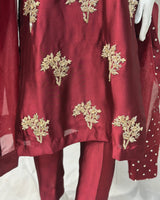Burgundy Maroon Embroidered Formal 3-Piece Suit