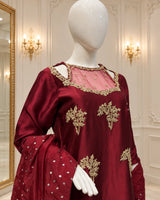 Burgundy Maroon Embroidered Formal 3-Piece Suit