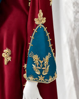 Burgundy & Teal Gold Embroidered 3-Piece (Minimum Customized Order Days 20-25)