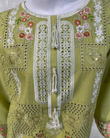 Lime Green Embroidered Chikankari 3-Piece Stitched Suit with Chiffon Dupatta