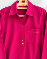 Fuchsia Pink Cotton 2-Piece Co-Ord Set with Collar Tunic & Matching Trousers