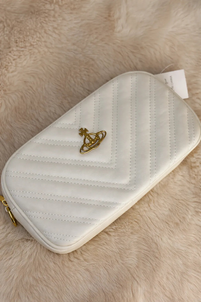 Ivory White Quilted Crossbody Bag with Gold Chain Strap | Sufaab