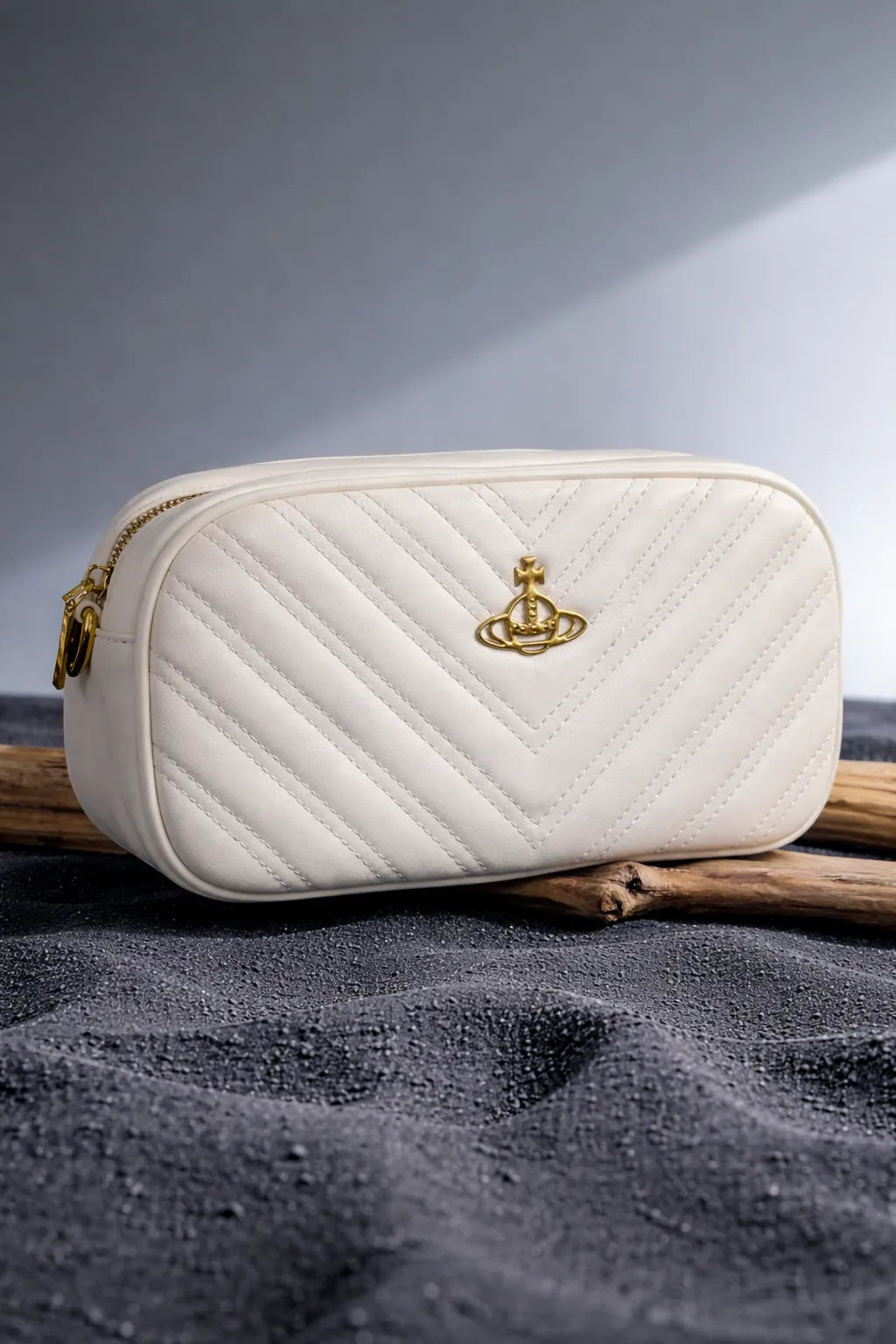 Ivory White Quilted Crossbody Bag with Gold Chain Strap | Sufaab