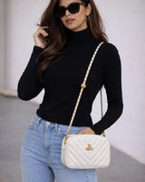 Ivory White Quilted Crossbody Bag with Gold Chain Strap | Sufaab