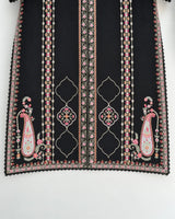 Black Embroidered Long Ambi/Paisley 3-Piece Stitched Suit with Printed Dupatta