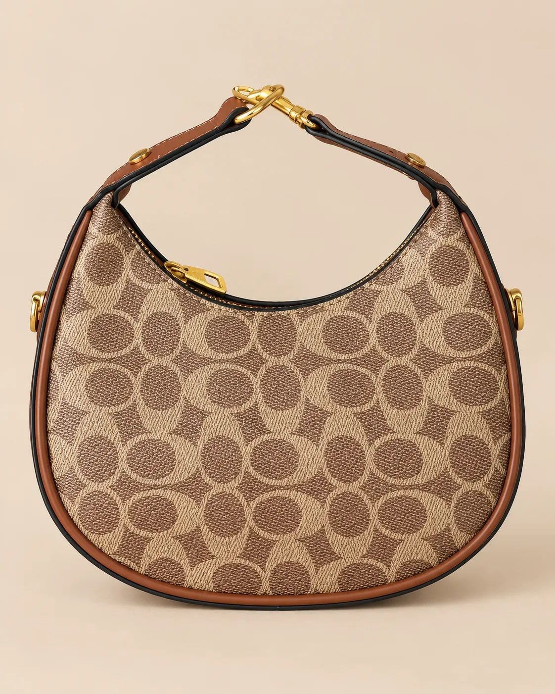 Monogram Crescent Shoulder Bag with Gold-Tone Hardware | Sufaab