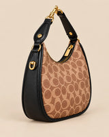 Monogram Crescent Shoulder Bag with Gold-Tone Hardware | Sufaab