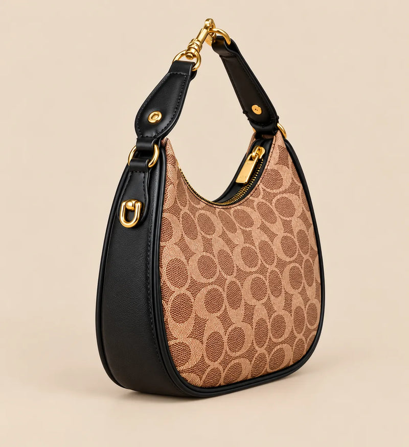 Monogram Crescent Shoulder Bag with Gold-Tone Hardware | Sufaab