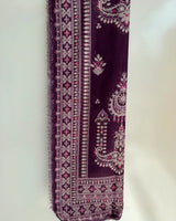 Deep Plum Purple Embroidered Rounded Kameez 3-Piece Stitched Lawn Suit with Embroidered Plazo & Doriya Dupatta