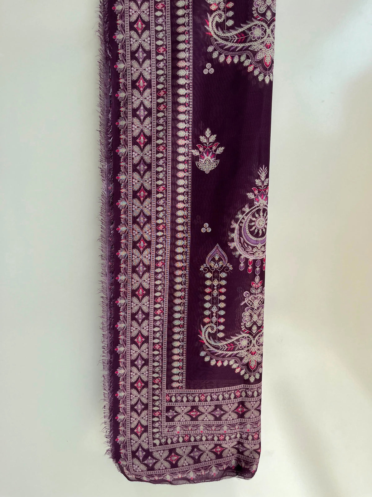 Deep Plum Purple Embroidered Rounded Kameez 3-Piece Stitched Lawn Suit with Embroidered Plazo & Doriya Dupatta